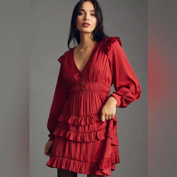 tiered ruffle silk mini dress anthropologie Tiered Ruffle Silk Mini Dress